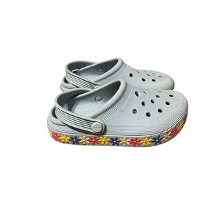 Crocs Off Court Daisy Clogs Girls Size C13 Classic Light Blue Pink Yellow White